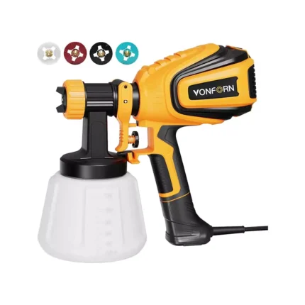 VONFORN Paint Sprayer, 700W HVLP Spray Gun with Cleaning & Blowing Joints, 4 Nozzles and 3 Patterns, Easy to Clean, for Furniture, Cabinets, Fence, Walls, Door, Garden Chairs etc. VF803