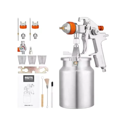 REFINE HVLP Spray Gun, Siphon Air Paint Sprayer Gun with 1.7mm 2mm Nozzle Sets, 1000CC Automotive Paint Gun with Air Regulator, Professional for Car, Furniture, House Painting.