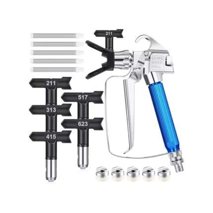 Zhengmy 12 Pieces Airless Paint Sprayer Gun with Nozzle Guard 5 Spray Tips and 5 Airless Paint Spray Gun Filter for Airless Spraying Machine Paint Accessories (211,313,415,517,623)